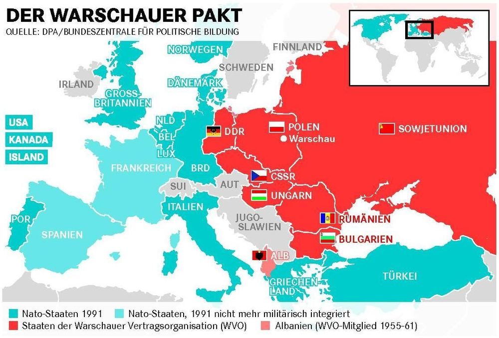 grafische Darstellung der geografischen Ausbreitung des Warschauer Paktes